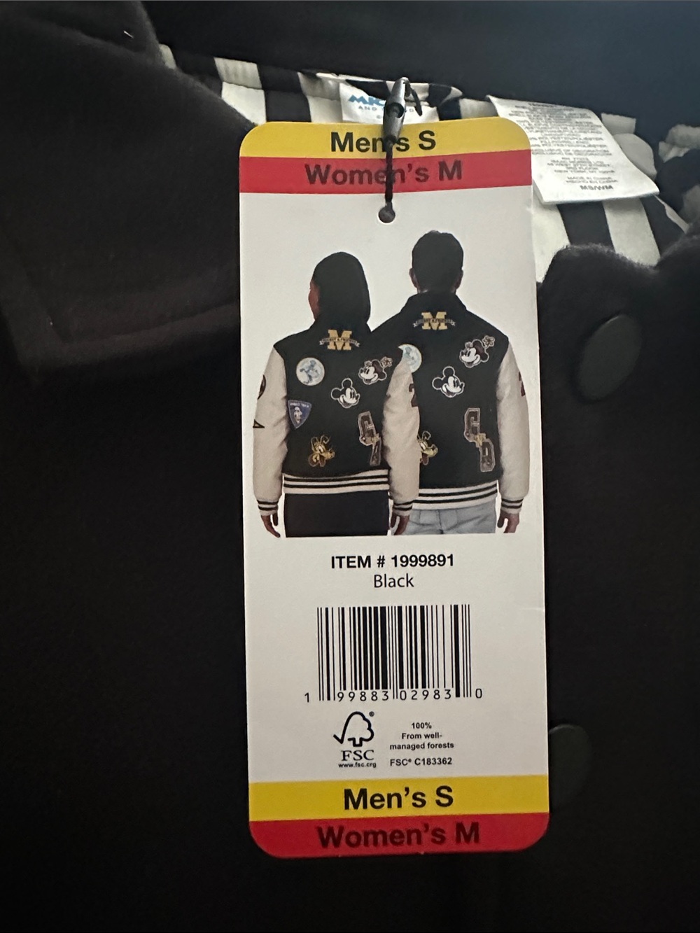 Disney Mickey & Friends Mickey Varsity Jacket - Black & White - Men S/Women M - Picture 7 of 7